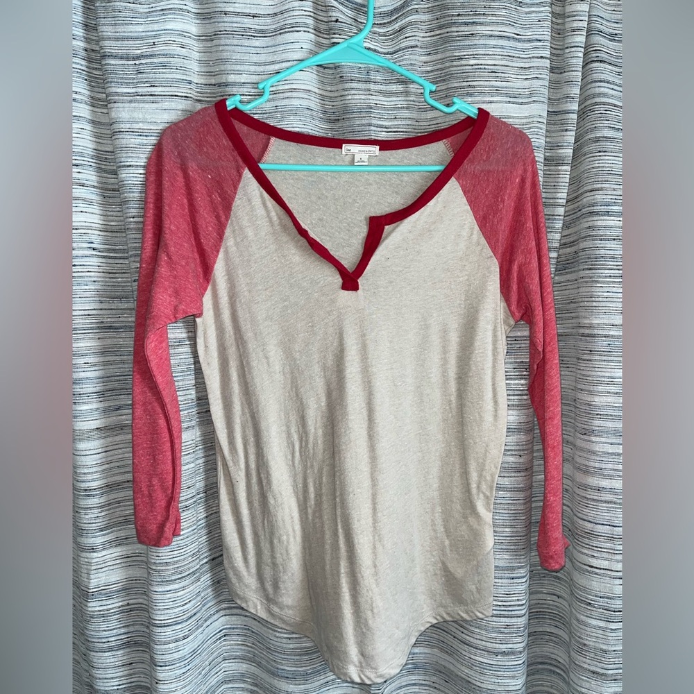 GAP Red and Cream Long Sleeve Tee